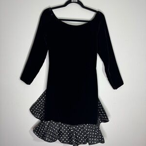 Vintage Valentino Night Black Velvet Cocktail Dress Bow Ruffle Italy 10
